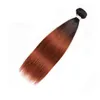 Färgad brasiliansk ombre Auburn Mänskligt hår 3/4 buntar med stängning Två ton Brasilianska 1B / 33 # Straight Auburn Hair Weave med stängning