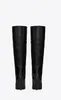 2018 new women spike heel boots knee high boots pointed toe booties black leather high heel boots ladies party shoes