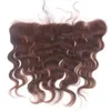 # 4 Middle Brown Lace Frontal med buntar Choklad Brun Body Wave Human Hair Weaves Öron till öra Lace Frontal med buntar