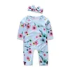 新生児の赤ちゃんの服2018真新しい幼児の赤ちゃんの服春秋の長袖の花のジャンプスーツロンパースヘッドバンド2個のベビー服