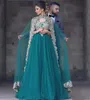Elegant långa arabiska dubai kväll formella klänningar med wrap sjal guld spets applikationer 2022 en linje jägare muslim prom klänning fest klänningar hög nacke speciellt tillfälle bär