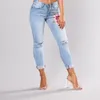 Stretch Brodé Jeans Pour Femmes Élastique Fleur Jeans Dames Crayon Denim Pantalon Trou Déchiré Rose Motif Jeans Pantalon Femme S18101604