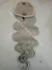 Silver Grey Human Hair Pony Tail Hairpiece Wrap Around Wet Vågig Vit Grå Salt Och Peppar Grå Hår Ponytail