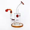 Bent Neck Amber Water Pipe Bong with Bowl 14.4mm Joint Thick Glass Water Pipes in-line Perc Two Function Oil Rigs Smoking Pipes Height 7.9"