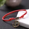 Einfache Mode Anker Armbänder Männer Frauen Multilayer Schwarz Rot Wachsschnur Knöchel Kette Sommer Strand Fußkettchen