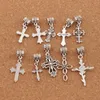 mélanger fleur croix gros trou perles 100pcs / lot 10 styles Antique argent Dangle Fit européen Bracelet Bijoux DIY BM33