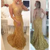 Zeemeermin gouden kanten avondjurk lange pure rug elegante avond formele jurken peals behoorlijk prom dresses