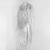 Bonnie Orman Seksi Kadınlar Gümüş Pullu Püskül Elbise İki Adet Elbise 2018 Saçak V Boyun Backless Parti Kulübü Kılıf Mini Vestidos