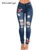 Jeans strappati per donna 2017 Jeans donna Pantaloni a matita Denim femminile con ricamo Plus Size Jeans a vita alta Femme