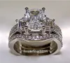 choucong Ensemble de bagues de fiançailles 3 en 1 avec diamants taille princesse 5 carats et or blanc 10 carats, taille 5-11, cadeau