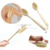 Natural Long Wood Wooden Body Brush Massager Shower Bath Back Spa Scrubber HC6U Drop 7786884