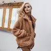 Simplee Faux Lambswol Oversized Jacket Jas Winter Zwart Warm Bijnens Jas Dames Herfst Bovenkleding 2017 Nieuwe Vrouwelijke Overjas S1031