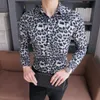 High Quality Men Shirt Brand New Slim Fit Casual Leopard Print Social Shirts Dress Long Sleeve Plus Size Night Club Prom Tuxedo1324h