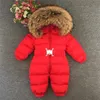 2018 الشتاء الطفل السروال القصير أطفال بنين بنات الثلج ارتداء snowsuit طفل مقنع الفراء طوق بطة أسفل بذلة سميكة ملابس ملابس خارجية