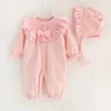 Primavera Autunno Neonato Neonata Pagliaccetto Pizzo Floreale Pagliaccetti Tute Tuta Lunga Tutina Vestiti per bambini con cappuccio