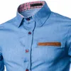 Taktyczna koszula dżinsowa Mężczyźni Casual Dżinsy Sukienka Camisa Social Masculina Slim Fit Bluzka Autumn Long Rleeve Blusas4281892