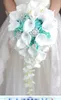 2018 Highend Custom White Calla Lilies Mint Green Rose Hydrangea DIY Pearl Crystal Brooch Drop Bridal Bouquet8430082