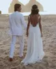 2018 Boho Beach Abiti da sposa in pizzo chiffon sexy Backless Scoop increspato lungo abiti da sposa bohémien su misura dalla Cina EN1206