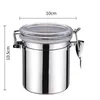 Stainless Steel Sealed Canister Coffee Flour Sugar Container Holder Cans Pots Storage Bottles Jar Transparent Cover