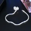 1pcs Flower Silver Plated Bracelets Snake Chain Fit Charm Beads for pandora Bangle Bracelet Women Girl Gifts BR010