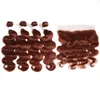 Bundle de cheveux humains péruviens rouge cuivre offres 4 pièces avec vague de corps frontale complète # 33 Auburn foncé 13x4 fermeture frontale en dentelle avec tissages