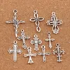 100 stks / partij Leuke Bloem Design Cross Charm Beads 10Styles Mic Tibetan Silver Hangers Sieraden DIY Bevindingen Componenten LM45
