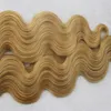 100 g 40 Stück Nr. 27 erdbeerblonde Hauteinschlagband-Haarverlängerungen, doppelt gezogenes, selbstklebendes Haar, brasilianische Körperwelle auf selbstklebendem, unsichtbarem Haar