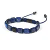 Moda Bangle Jewelry Men Atacado 10pcs / lot 8x8mm Natural Lapis Lazuli Praça Stone Beads Geometric pulseira trançada