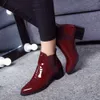 Youyedian Winter Low Heel Ol Siate Toe Boots Moda Kobiety Elastyczne Patent Skórzany Slip-On Boots Feminino # J35