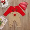 Ropa para bebé recién nacido (niño o niña), Pelele de Navidad con dibujos de ciervos, ropa de algodón para niños, mono, traje, sombrero, ropa para niños pequeños de 0 a 24 meses