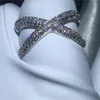Fashion Cross Ring Silver Färg Pave Inställning Diamond CZ Stone Big Engagement Bröllop Band Ring för Kvinnor Bröllop Mode Smycken