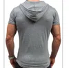 Summer Bluza Sport Mięśni Man Casual Hooded T-shirt Krótki Rękaw Slim Tight Mens List Drukuj Dolna Koszula