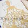 Shimmer Laser Cut quinceanera Zaproszenia złota laserowa sukienka quinceanera