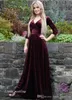 Velvet z rękawami Prom Dress Wysokiej Jakości V-Neck Sweep Pociąg Długa Formalna Suknia Party Custom Made Plus Size