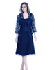 Fashion Sexy Navy Blue Mother Of The Bride Abit con giacca in pizzo Abiti da sera personalizzati a lunghezza lunghe ginocchia Hy4033