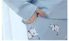 Новые милые женские пижамные комплекты, женские пижамные комплекты с принтом бегемота, длинными рукавами и круглым вырезом, синие штаны, пижамный комплект, большой размер MXXL, Sleep Lounge8188759