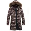 ABOORUN Winter Mens Camou Longline Parkas Faux Fur Thick Hooded Jackets Male Fashion Warm Coat x1131