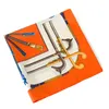 Frauen 100 % Seidenschal Orange Square Fox Print Satin Foulard Femme Echarpe Retro Twill Schals 60 60 cm Halshaar klein202Y