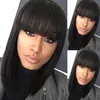 Kort Bob Human Hair Wig Full Bangs Gluslös Kort brasiliansk Rikt Human Hair Wig Med Fringe För Black Woman 180% Density DiVA1