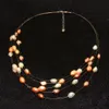 Fashionabla naturliga sötvatten Pärlsmycken Multilayer Copper Wire Beaded Halsband med naturlig färg Pärlhalsband Feminin charm smycken