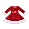 Baby tjejer jul guld sammet klänning barn xmas båge bälte prinsessa klänningar våren höst mode boutique barn kläder c5439