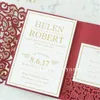 Бордовый кружевной карман с лазерной резкой, комплект свадебных приглашений для винтажной свадьбы, карманная папка с лазерной резкой, вставка для карты, RSVP и Enve4581506