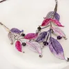 New Europe Vintage Party Casual Jewelry Set Women's Colorful Drop Glaze Leaves Necklaces With Earrings S99
