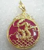 Hela Mauve Purple Red Jade Yellow Gold Plated Dragon Wave Fortune Pendant Necklace291L