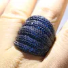 Bague de luxe en or noir 10kt, taille 5-11, bijoux de luxe, pavé de pierres précieuses saphir bleu, fête de mariage éternité, R236h