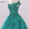 2023 Sexy Long Green Elegant Short Sleeves Backless Tulle Formal Evening Party Dress Turkish Arabic Gowns Dresses