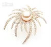 Broche de mariée en cristal de strass clair plaqué or de 2 pouces et perle crème