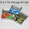 4 in 1 Tin Metal Box Case Portable Silicone Storage Kit with 2pcs Food Grade Silicone Wax Container Oil Jar Base Dabber Tool