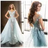 New Beautiful Ice Blue Elie Saab Overskirts Abiti da sera Sirena araba Sheer Jewel Applique in pizzo Perline Tulle Abiti da ballo di fine anno