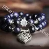 10Pcs 10mm Sparkly Blue Sandstone Bead Tibetan Silver Love Heart Charm Pendant Elastic Stretch Bracelet Valentine's Day Gift for Male Female